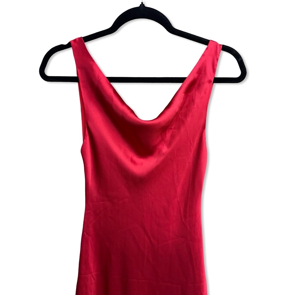 Norma Kamali Deep Drape Neck Gown Tiger Red satin Maxi Dress AS IS Revolve S - Picture 5 of 11
